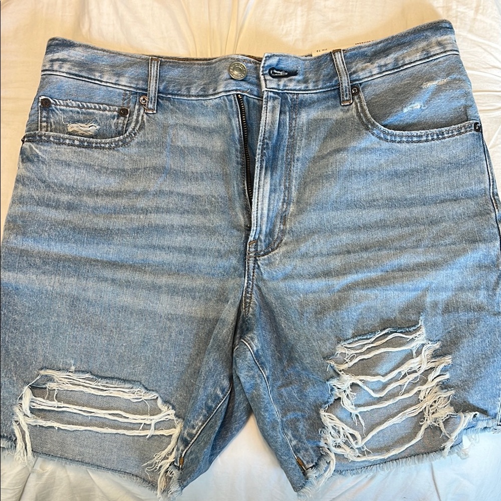 American Eagle Blue Jean Shorts with Distressed Raw Hem